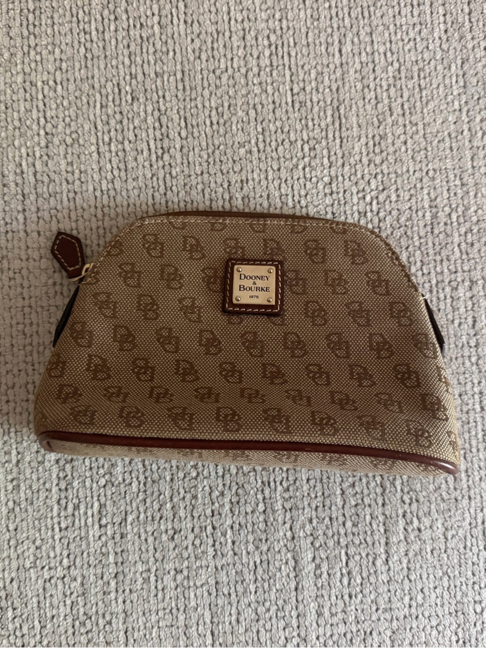 Dooney & Bourke Beige Monogram Zip Cosmetic Pouch